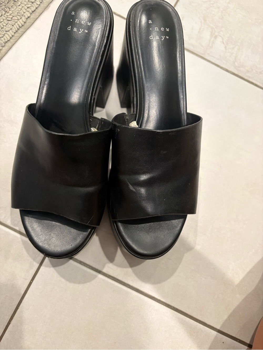 a new day Black Slip-On Mules with Block Heel